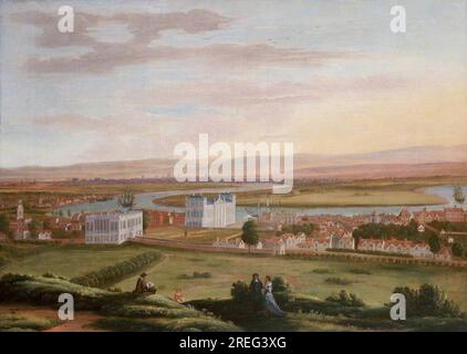 Blick auf Greenwich und das Queen's House aus dem Südosten rund 1670 von Hendrick Danckerts Stockfoto