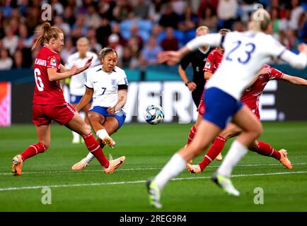 Lauren James von England erzielt das erste Tor seiner Mannschaft während der FIFA Women's World Cup 2023, Gruppe D, im Sydney Football Stadium in Moore Park, Australien. Bilddatum: Freitag, 28. Juli 2023. Stockfoto