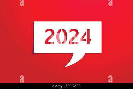 Frohe Neujahrsgrüße 2024. Minimalistisches Bannerdesign mit Papierschnitt. Vektordarstellung. Stock Vektor