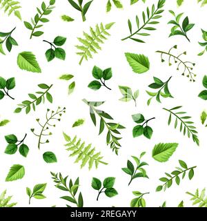 Blumenmuster mit grünen Blättern auf weißem Hintergrund. Nahtloser Vektordruck mit Blumenmuster Stock Vektor