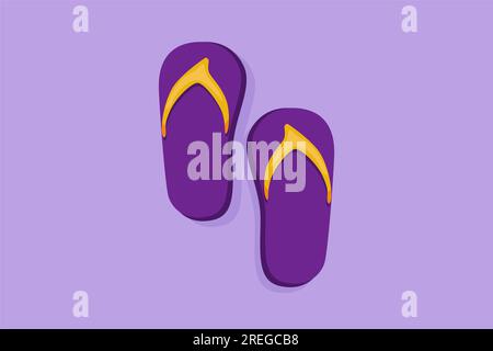 Grafisches flaches Zeichenpaar Flip-Flops, Sommerurlaubsattribut, Hausschuhe, Schuhe Logo-Label-Symbol. Handgezeichnete Flip-Flops, Sandalen, Sym Stockfoto