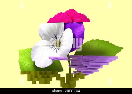 3D Blütenviolette. NFT-Konzept. 3D Abbildung. Stockfoto