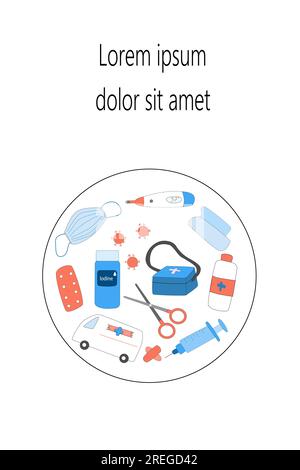 Medizinisches Kritzelset erste Hilfe im Cartoon-Hintergrund Stock Vektor