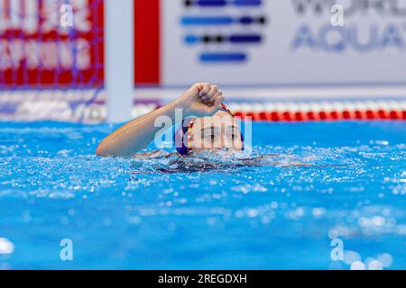 Fukuoka, Japan. 28. Juli 2023. FUKUOKA, JAPAN - 28. JULI: Während der Wasserweltmeisterschaft 2023 Frauen Wasserpolo Gold Medaillenspiel zwischen den Niederlanden und Spanien am 28. Juli 2023 in Fukuoka, Japan (Foto von Albert Ten Hove/Orange Pictures). Guthaben: Orange Pics BV/Alamy Live News Stockfoto