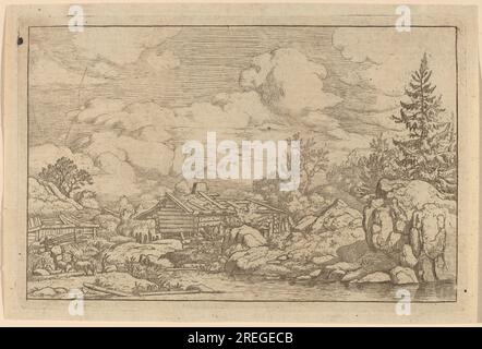 „Allart van Everdingen, drei Ziegen am Fluss, wahrscheinlich c. 1645/1656, Ätzen, Ailsa Mellon Bruce Fund, 1973.15.67“ Stockfoto