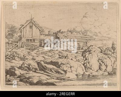 „Allart van Everdingen, Boot am Flussufer mit drei Ziegen, wahrscheinlich c. 1645/1656, Ätzen, Ailsa Mellon Bruce Fund, 1973.15.99“ Stockfoto