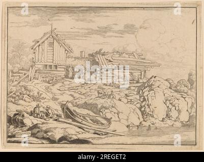 „Allart van Everdingen, Boot am Flussufer mit drei Ziegen, wahrscheinlich c. 1645/1656, Gravur, Ailsa Mellon Bruce Fund, 1973.15.100“ Stockfoto