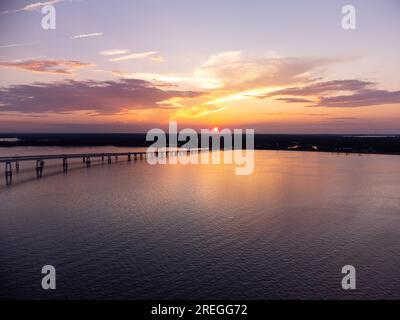 Chesapeake Bay Bridge Bei Sonnenuntergang Stockfoto