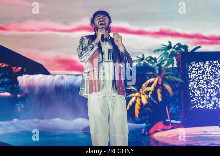 Bari, Italien. 27. Juli 2023. Riccardo Zanotti (Pinguini Tattici Nucleari) Kredit: Unabhängige Fotoagentur/Alamy Live News Stockfoto