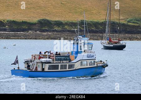 ST. MAWES FÄHRE UND BOOTE UND YACHTEN AUF DEM ROSELAND IN FALMOUTH BAY Stockfoto