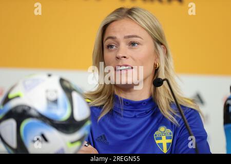 Wellington, Neuseeland. 28. Juli 2023. Fridolina ROLFO (SWE), 28. Juli 2023 - Fußball : #18 Fridolina ROLFO aus Schweden nimmt an einer Pressekonferenz im Vorfeld des FIFA Womens World Cup Australia & Neuseeland 2023 Group G zwischen Schweden und Italien im Wellington Regional Stadium in Wellington, Neuseeland, Teil. Kredit: AFLO/Alamy Live News Stockfoto