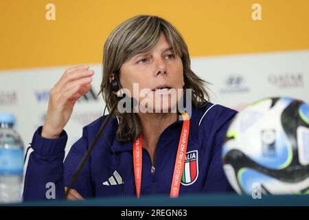 Wellington, Neuseeland. 28. Juli 2023. Milena BERTOLINI (ITA), 28. Juli 2023 - Fußball/Fußball : Cheftrainer Milena BERTOLINI aus Italien nimmt an einer Pressekonferenz im Vorfeld des FIFA Womens World Cup Australia & Neuseeland 2023 Group G zwischen Schweden und Italien im Wellington Regional Stadium in Wellington, Neuseeland, Teil. Kredit: AFLO/Alamy Live News Stockfoto