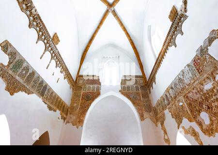 Details der Mudéjar-Fliesen aus dem Museum von Sahagún. Das Innere des Sanctuary of the Pilgrims (Santuario de la Peregrina) befindet sich am Stadtrand Stockfoto