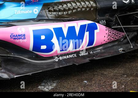 Stavelot, Belgien. 28. Juli 2023. Stavelot, Belgien, 2807/2023, Alpine F1 Team A523, mechanische Details des Bodens und der Seitenverkleidung während der Formel 1 MSC Cruises 2023 Grand Prix, 12. Runde der Formel-1-Weltmeisterschaft 2023 vom 28. Bis 30. Juli 2023 auf dem Circuit de Spa-Francorchamps in Stavelot, Belgien Gutschrift: Unabhängige Fotoagentur/Alamy Live News Stockfoto
