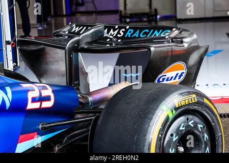 Stavelot, Belgien. 28. Juli 2023. Stavelot, Belgien, 2807/2023, Williams Racing FW45, mechanische Details des Heckflügels während der Formel 1 MSC Cruises 2023 Grand Prix in Belgien, 12. Runde der Formel 1-Weltmeisterschaft 2023 vom 28. Bis 30. Juli 2023 auf dem Circuit de Spa-Francorchamps in Stavelot, Belgien Gutschrift: Unabhängige Fotoagentur/Alamy Live News Stockfoto