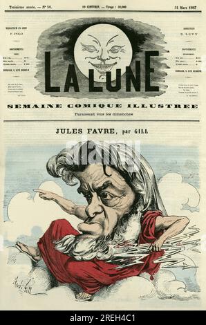 Portrait de Jules Favre (1809-1880), avocat et homme politique francais. Karikatur par Gill, in La Lune, le 31 mars 1867. Stockfoto