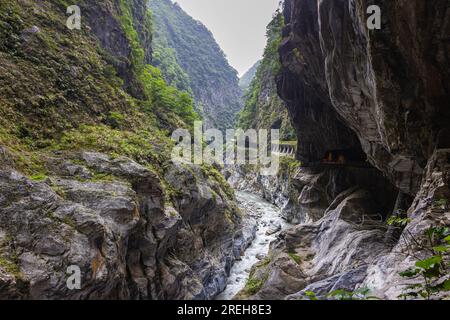 Der Nine Turns Trail in Taiwan ist eine faszinierende Symphonie der Natur, wo üppige Wälder, rauschende Wasserfälle und hoch aufragende Klippen einen atemberaubenden Eindruck vermitteln Stockfoto