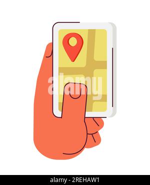 Halbflaches, farbiges gps-Smartphone-Vektorobjekt in der Hand Stock Vektor