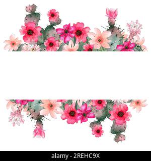 Aquarelle Kaktusvorlage auf weißem Hintergrund. Handgezeichnete Blume. Design-Element für Einladungs- und Grußkarte. Stockfoto