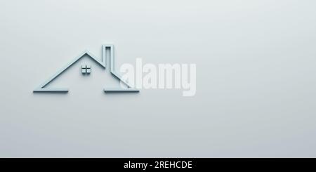 Ein schlankes und elegantes 2x1-Banner mit dem ikonischen hellblauen Hauslogo, elegant auf einem ruhigen hellblauen Hintergrund, perfekt für den Stockfoto