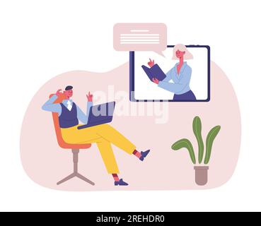 Fernschulung. Business-Online-Webinar, Schulungskonferenz. Vektor von Bildungsentfernung und Lernen mit Computer und Internet illustr Stock Vektor