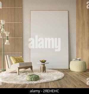 Exquisites Apartment in sanften neutralen Farben mit komfortablen Möbeln, elegantem Design und warmem Ambiente Stockfoto