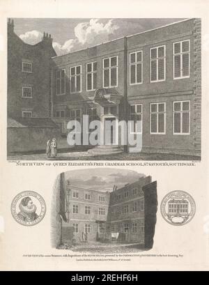 Nordansicht von Queen Elizabeth's Free Grammar School 1815 von Bartholomew Howlett Stockfoto