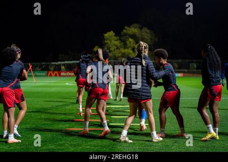 Perth, Aus. 28. Juli 2023. Perth, Australien, Juli 28. 2023: Spieler von Panama während des 2023 FIFA Womens World Cup Match Day -1 offizielle Pressekonferenz und Schulung für Panama im Perth Rectangular Stadium (HBF Park) in Perth, Australien. (NOE Llamas/SPP) Guthaben: SPP Sport Press Photo. Alamy Live News Stockfoto