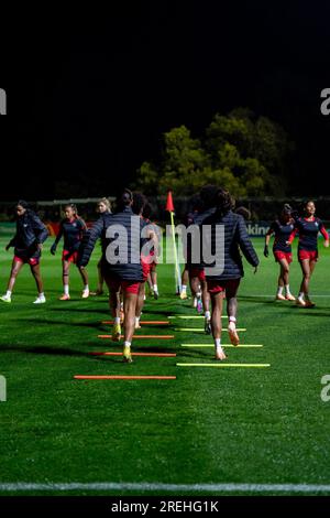 Perth, Aus. 28. Juli 2023. Perth, Australien, Juli 28. 2023: Spieler von Panama während des 2023 FIFA Womens World Cup Match Day -1 offizielle Pressekonferenz und Schulung für Panama im Perth Rectangular Stadium (HBF Park) in Perth, Australien. (NOE Llamas/SPP) Guthaben: SPP Sport Press Photo. Alamy Live News Stockfoto