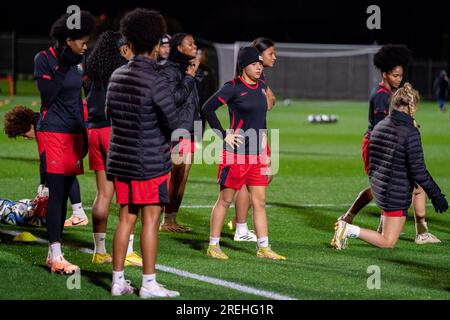 Perth, Aus. 28. Juli 2023. Perth, Australien, Juli 28. 2023: Spieler von Panama während des 2023 FIFA Womens World Cup Match Day -1 offizielle Pressekonferenz und Schulung für Panama im Perth Rectangular Stadium (HBF Park) in Perth, Australien. (NOE Llamas/SPP) Guthaben: SPP Sport Press Photo. Alamy Live News Stockfoto