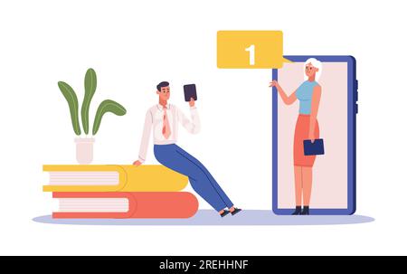 E-Learning, Online-Studium, Webinar, E-Bibliothek und mobile Kurse. Vektor der Bildung und Webinar, Illustration des E-Learning-Kurses Stock Vektor