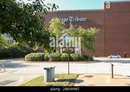 Der Standort der ehemaligen Druckerei des Chicago Tribune Freedom Center steht leer, wo am 27. Juli 2023 in River West, Chicago, ein BallyÕs Chicago Casino gebaut wird. BallyÕs wurde der Vermieter von TribuneÕs, als es das 30 Hektar große Grundstück für $200 Millionen Dollar kaufte und nach Genehmigung durch das Rathaus von ChicagoÕs eine Verkaufsleaseback auf das Grundstück vergab. Das Kasino wird voraussichtlich 2026 eröffnet. (Fotos von: Alexandra Buxbaum/Sips USA) Guthaben: SIPA USA/Alamy Live News Stockfoto