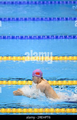 Fukuoka, Japan. 28. Juli 2023. Qin Haiyang aus China tritt am 28. Juli 2023 bei den Wasserweltmeisterschaften in Fukuoka, Japan, beim Brustschlag-Finale der Männer 200m an. Kredit: Xu Chang/Xinhua/Alamy Live News Stockfoto