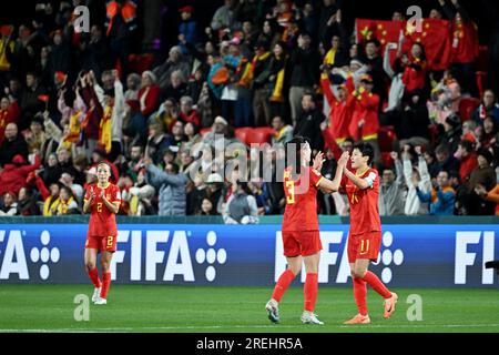 (230728) -- ADELAIDE, 28. Juli 2023 (Xinhua) -- Players of China feiert nach dem Spiel der Gruppe D zwischen China und Haiti bei der FIFA Women's World Cup 2023 in Adelaide, Australien, 28. Juli 2023. (Xinhua/Xiong Qi) Stockfoto