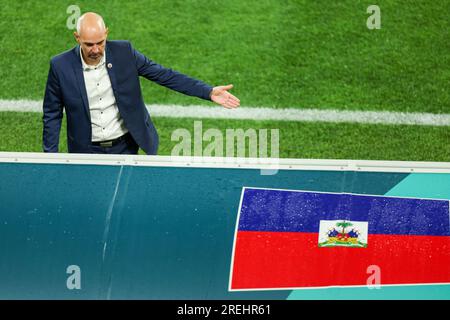 (230728) -- ADELAIDE, 28. Juli 2023 (Xinhua) -- Cheftrainer Nicolas Delepine aus Haiti reagiert auf das Spiel der Gruppe D zwischen China und Haiti bei der FIFA Women's World Cup 2023 in Adelaide, Australien, 28. Juli 2023. (Xinhua/Bai Xuefei) Stockfoto