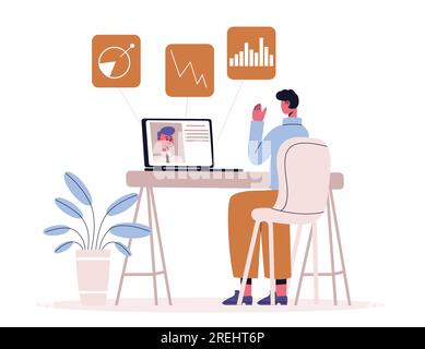 Online-Business-Coaching, Mentoring und Fernunterricht. Vector of Business – Online-Schulung, Schulungsseminar und Veranschaulichung von Kursen Stock Vektor