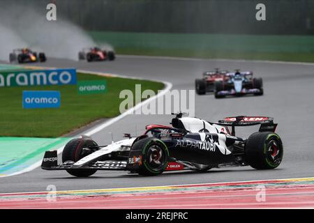 Stavelot, Belgien. 28. Juli 2023. Daniel Ricciardo von AlphaTauri auf der Rennstrecke während der Qualifikation für den Großen Preis von Belgien F1 im Spa Francorchamps am 28. Juli 2023 in Stavelot, Belgien. Kredit: Marco Canoniero/Alamy Live News Stockfoto