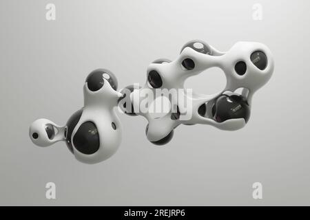 Abstraktes 3D-Design für Renderbewegungen, Verformung von Metasphere-Ballübergängen mit Flüssigblasen, Hintergrundanimation für Geschäftspräsentation. Stockfoto