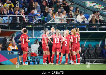 Sydney, Australien. 28. Juli 2023. Dänemarks Team während der FIFA Frauen-Weltmeisterschaft 2023 zwischen England und Dänemark im Sydney Football Stadium. Endergebnis: England 1 - Dänemark 0. (Foto: Patricia Pérez Ferraro/SOPA Images/Sipa USA) Guthaben: SIPA USA/Alamy Live News Stockfoto