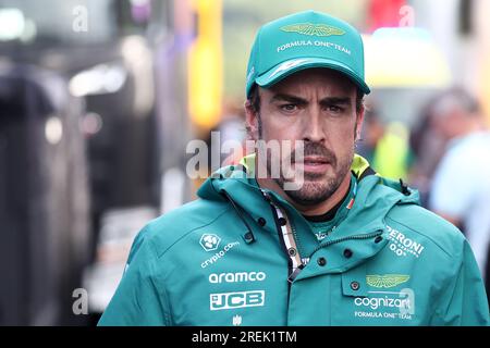 Stavelot, Belgien. 28. Juli 2023. Fernando Alonso von Aston Martin am 28. Juli 2023 im Spa Francorchamps in Stavelot, Belgien, am Ende der Qualifikation für den Grand Prix F1 von Belgien. Kredit: Marco Canoniero/Alamy Live News Stockfoto