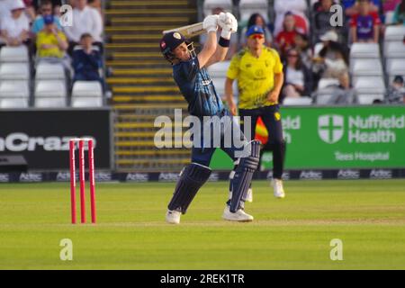 Chester le Street, 16. Juni 2023. Wayne Madsen schlägt für Derbyshire Falcons gegen Durham Cricket in einem Spiel der Vitality Blast im Seat Unique Riverside, Chester le Street. Kredit: Colin Edwards Stockfoto