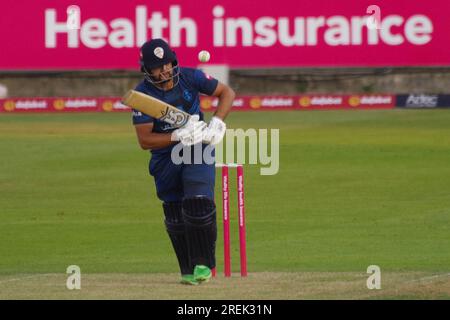 Chester le Street, 16. Juni 2023. Haider Ali schlägt für Derbyshire Falcons gegen Durham Cricket in einem Spiel der Vitality Blast im Seat Unique Riverside, Chester le Street. Kredit: Colin Edwards Stockfoto