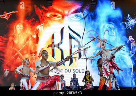 KA, Cirque Du Soleil, der auf der Bühne des Life is Beautiful Festivals aufgeführt wird. Stockfoto