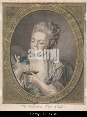 Die Frau, die um 1774 Uhr Kaffee von Louis-Marin Bonnet nimmt Stockfoto