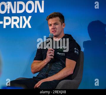 LONDON, VEREINIGTES KÖNIGREICH. 28. Juli 2023. Nick Cassidy auf der Driver's Press Conference während des ABB FIA Formel E 2023 Hankook London E-Prix bei der Excel am Freitag, den 28. Juli 2023 in LONDON, ENGLAND. Kredit: Taka G Wu/Alamy Live News Stockfoto