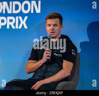 LONDON, VEREINIGTES KÖNIGREICH. 28. Juli 2023. Nick Cassidy auf der Driver's Press Conference während des ABB FIA Formel E 2023 Hankook London E-Prix bei der Excel am Freitag, den 28. Juli 2023 in LONDON, ENGLAND. Kredit: Taka G Wu/Alamy Live News Stockfoto