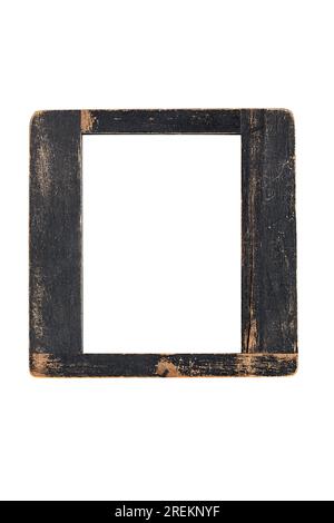 Alter alter Holzbilderrahmen, isoliert auf Weiß Stockfoto