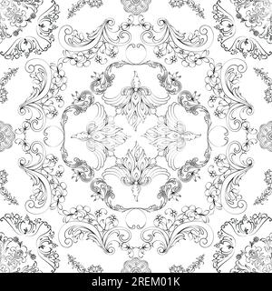 Handgezeichnetes nahtloses Blumenmuster auf weißem Hintergrund, Vektorvorlage aus Textil Stockfoto