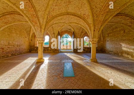 Kapitelhaus, Kirchenruinen der Zisterzienserabtei San Galgano, Abbazia San Galgano, Gotik, Chiusdino, Toskana, Italien Stockfoto