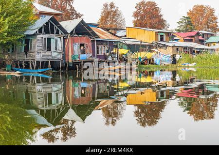 Srinagar, Jammu und Kaschmir, Indien. 1. November 2022. Häuser am Ufer des Dal Lake. Stockfoto